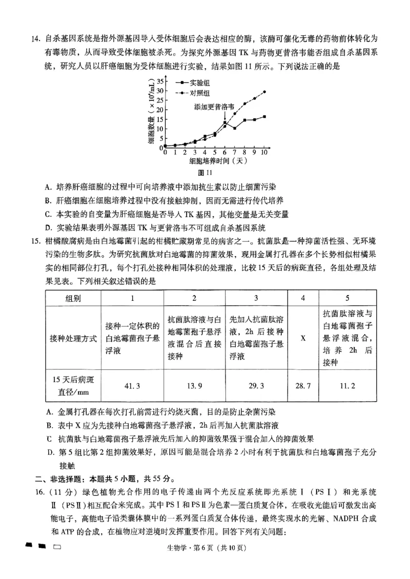 重庆市第八中学2025届高考适应性月考卷（二）生物_2024-2025高三（6-6月题库）_2024年10月试卷_1028重庆市第八中学2025届高考适应性月考卷（二）