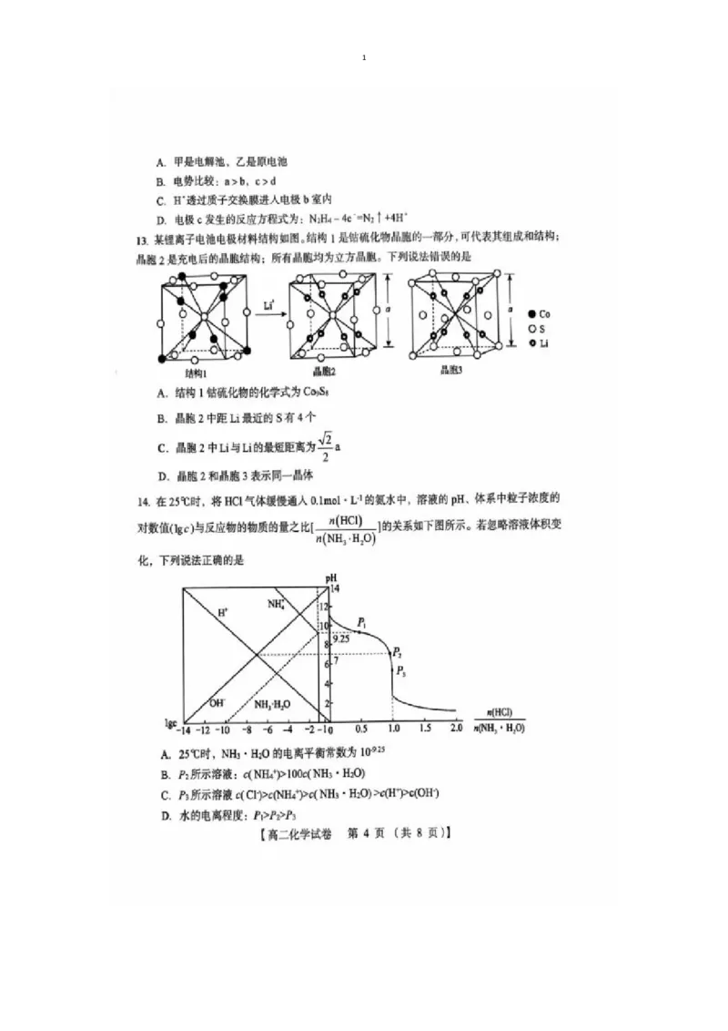 试题_2025年01月试卷_0126河南省三门峡市2024-2025学年高二上学期1月期末考试_河南省三门峡市2024-2025学年高二上学期1月期末考试化学图片版含答案