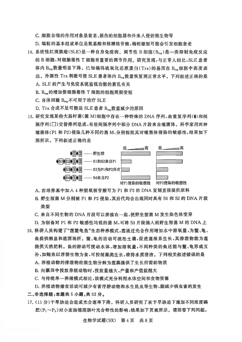 T8联考2026届高三年级12月检测训练生物(山西)_2024-2026高三（6-6月题库）_2025年12月高三试卷_2512252026届高三第一次学业质量评价联考（T8八省联考）（全科）_选科[山西专版]（全）
