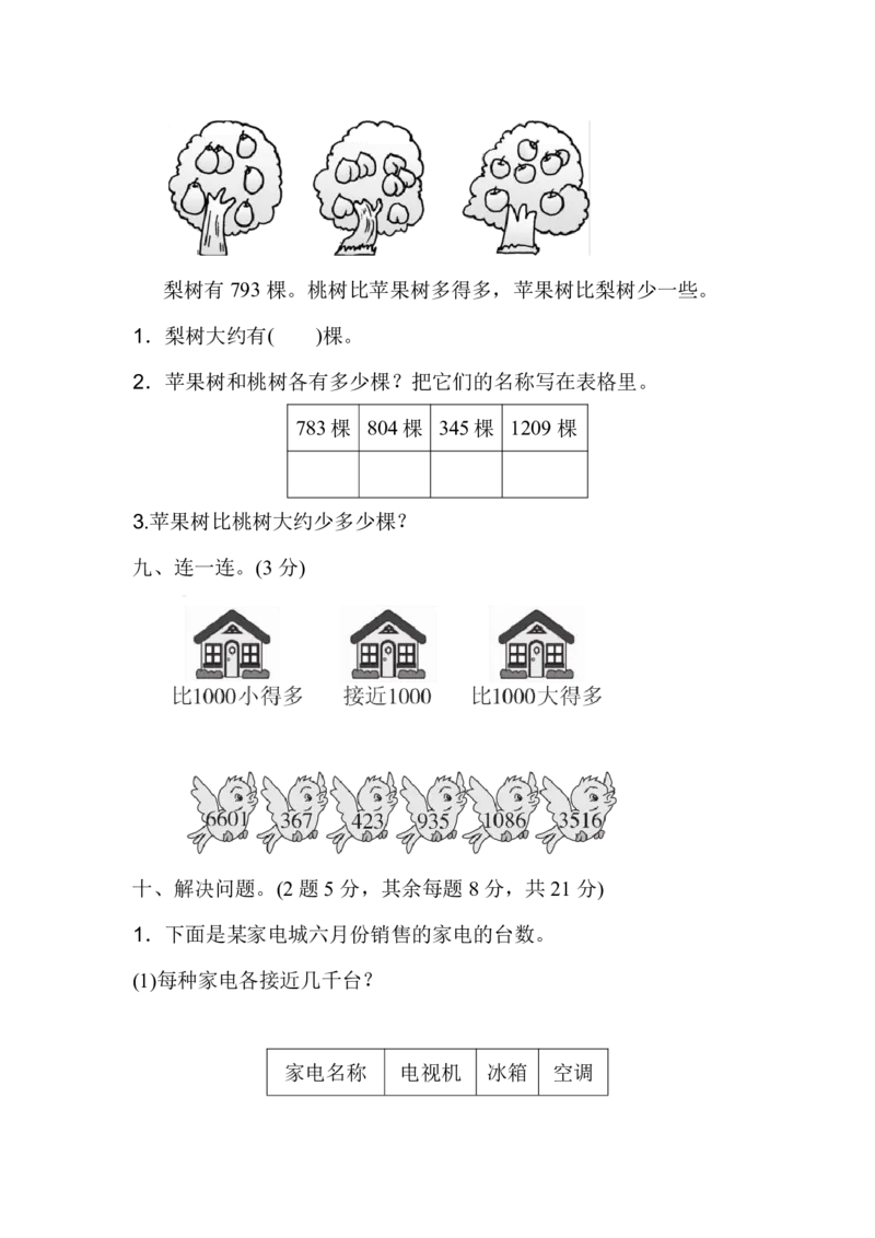 人教版二年级数学下册第七单元过关检测卷及答案_小学1-6年级全部试卷_数学_二年级_3-7-4、小学二年级数学下册_3-7-4-2、练习题、作业、试题、试卷_人教版_单元测试卷