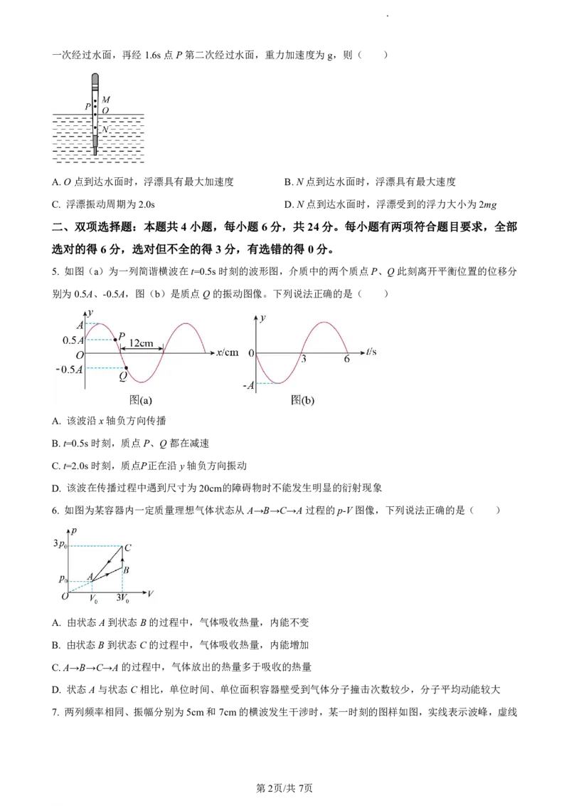 精品解析：福建省福州市福州九县（市、区）一中2023-2024学年高二下学期7月期末考试物理试题（原卷版）_2024-2025高二（7-7月题库）_2024年07月试卷