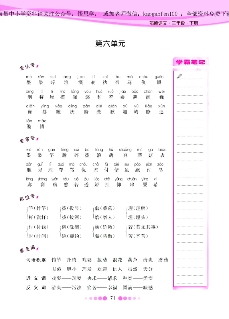 三年级下册-语文核心课堂知识清单_小学1-6年级全部试卷_语文_三年级_3-8-2、小学三年级语文下册_3-8-2-1、学习资料、复习、知识点、归纳汇总_通用