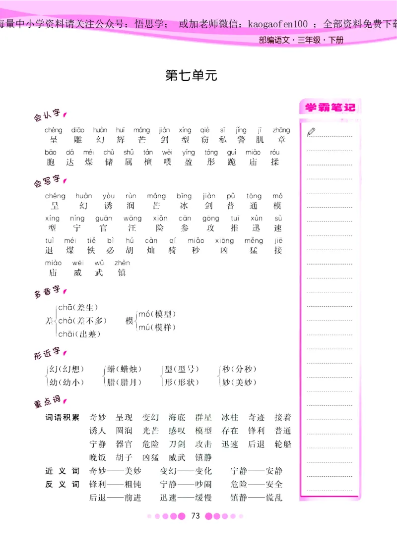 三年级下册-语文核心课堂知识清单_小学1-6年级全部试卷_语文_三年级_3-8-2、小学三年级语文下册_3-8-2-1、学习资料、复习、知识点、归纳汇总_通用