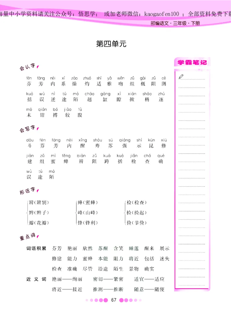 三年级下册-语文核心课堂知识清单_小学1-6年级全部试卷_语文_三年级_3-8-2、小学三年级语文下册_3-8-2-1、学习资料、复习、知识点、归纳汇总_通用