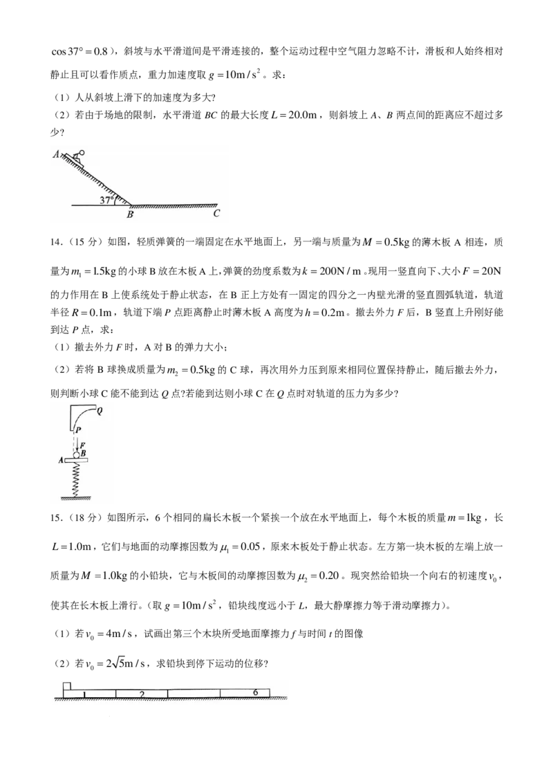 物理-2025届安徽省十联盟高三11月联考_2024-2025高三（6-6月题库）_2024年11月试卷_1127安徽省合肥市第一中学（省十联考）2024-2025学年高三上学期第二次教学质量检测