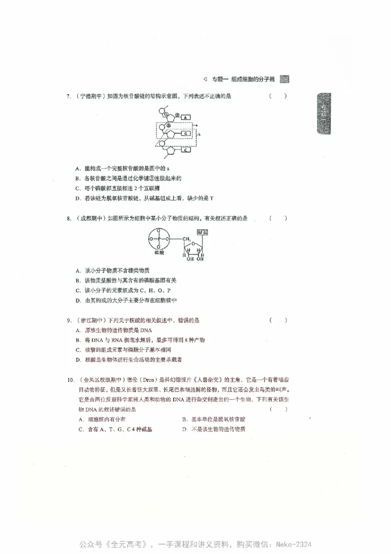 细胞物质&结构基础选择题汇编@_2024-2025高三（6-6月题库）_2024年09月试卷_万猛