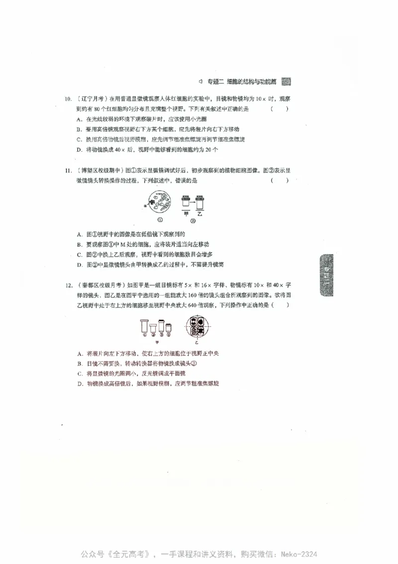 细胞物质&结构基础选择题汇编@_2024-2025高三（6-6月题库）_2024年09月试卷_万猛