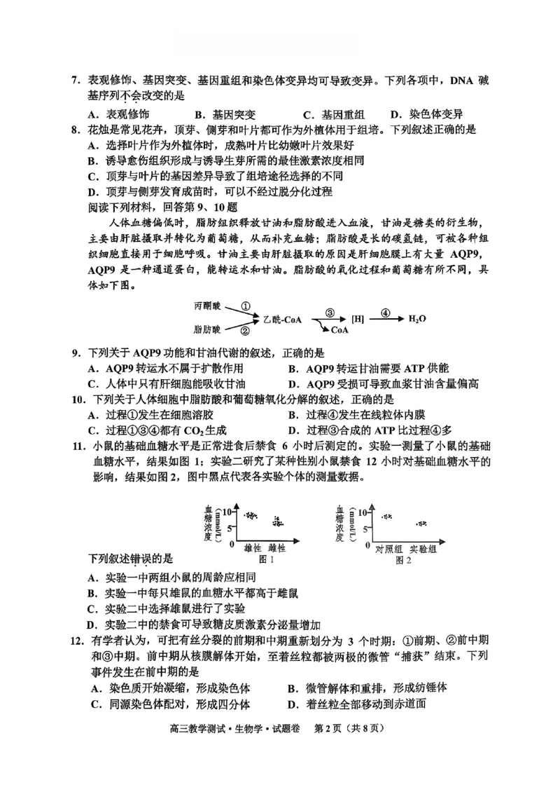浙江省2025届高三嘉兴一模生物试题_2024-2025高三（6-6月题库）_2024年12月试卷_12112024-2025学年浙江嘉兴一模高三12月教学测试_浙江省2025届高三嘉兴一模生物