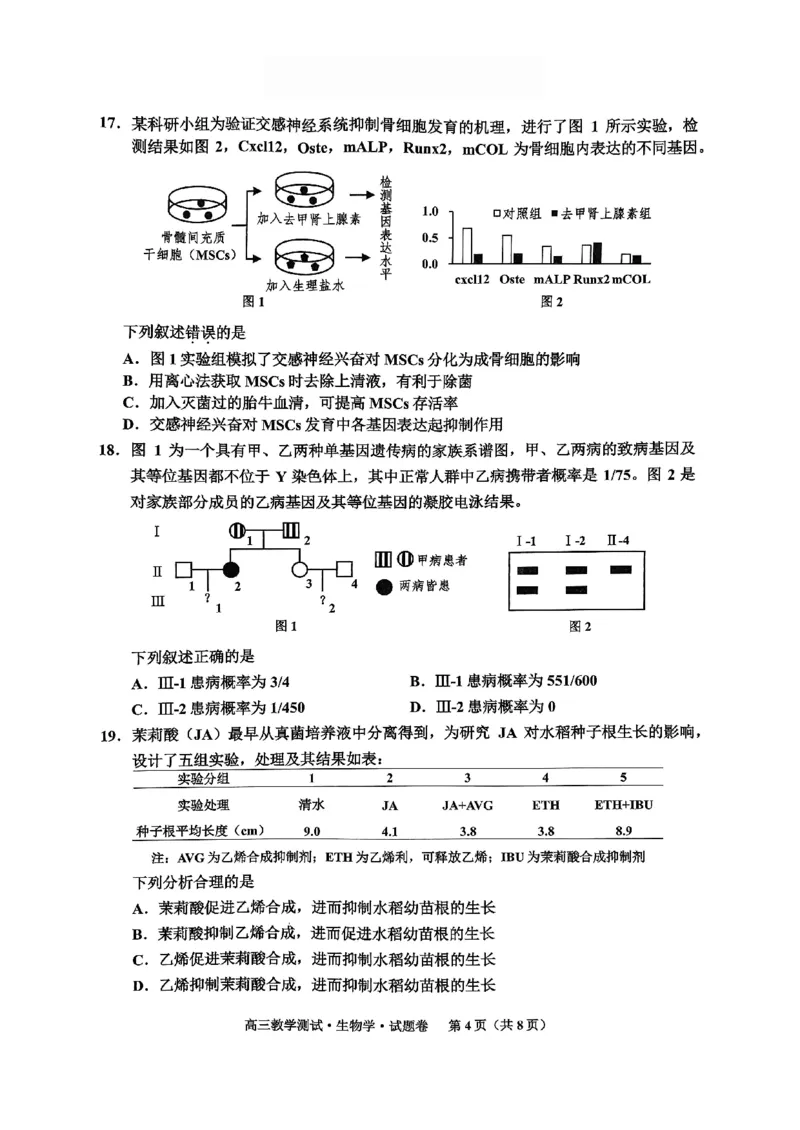 浙江省2025届高三嘉兴一模生物试题_2024-2025高三（6-6月题库）_2024年12月试卷_12112024-2025学年浙江嘉兴一模高三12月教学测试_浙江省2025届高三嘉兴一模生物