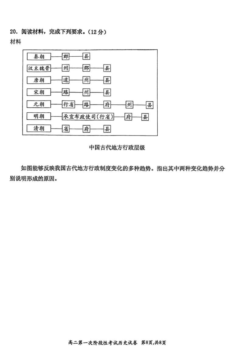 河南省许昌市禹州市第三高级中学（菁华校区）2025-2026学年高二上学期第一次阶段性考试历史试题（PDF版，含答案）_2025年10月高二试卷