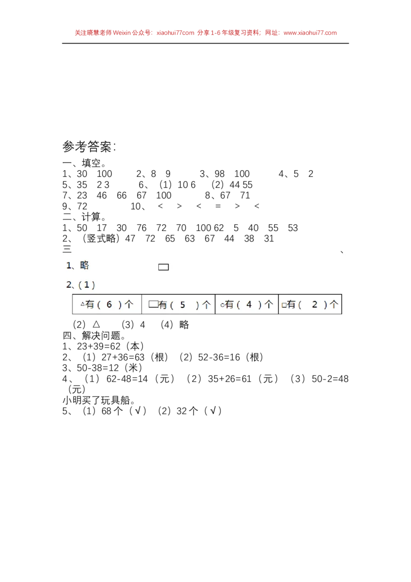 一年级苏教版一下数学期末复习卷三及答案_小学1-6年级全部试卷_数学_一年级_3-6-4、小学一年级数学下册_3-6-4-2、练习题、作业、试题、试卷_苏教版_期末测试卷