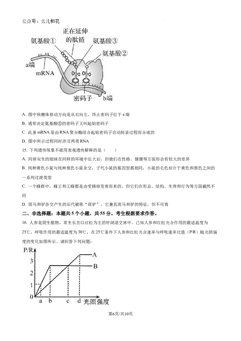 重庆市西北狼联盟2024-2025学年高二上学期开学调研生物试题（卷）_2024-2025高二（7-7月题库）_2024年09月试卷_0926重庆西北狼联盟2024年高二上学期入学联考
