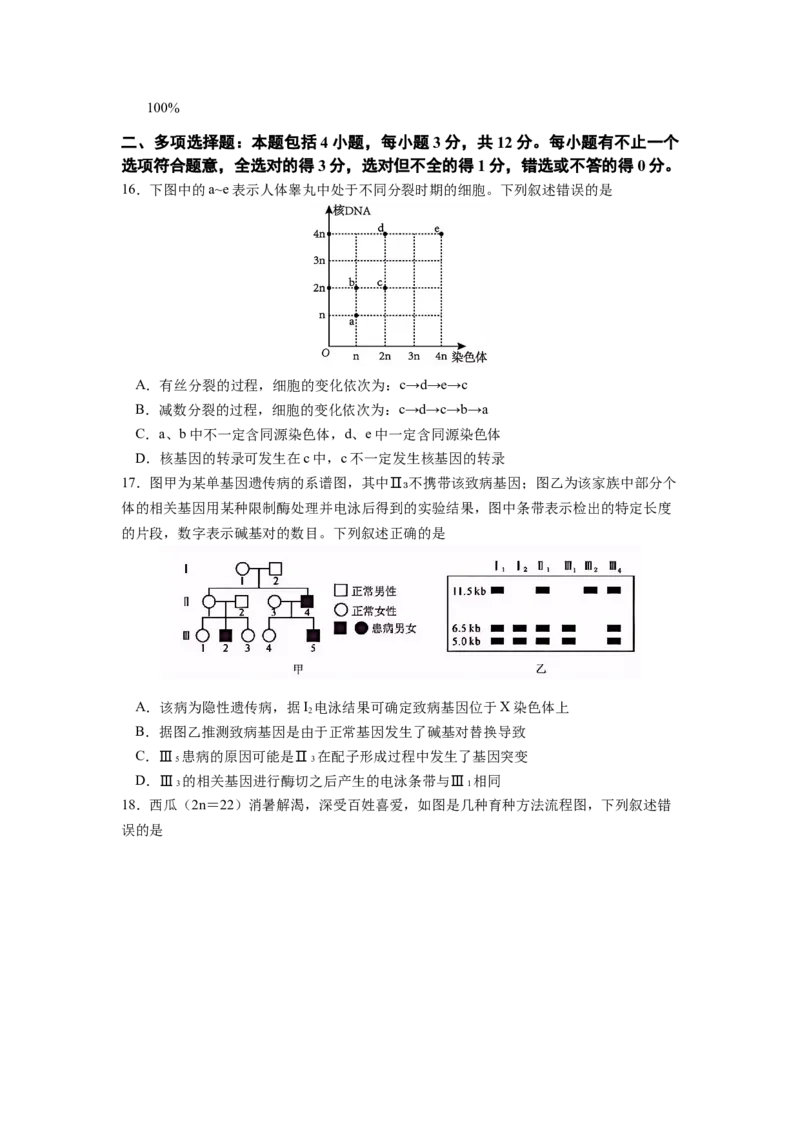 生物试卷_2024-2025高三（6-6月题库）_2024年12月试卷_1201江苏省南京市六校联合体2024-2025学年高三上学期11月联考（全科）_江苏省南京市六校联合体2024-2025学年高三上学期11月联考生物试题