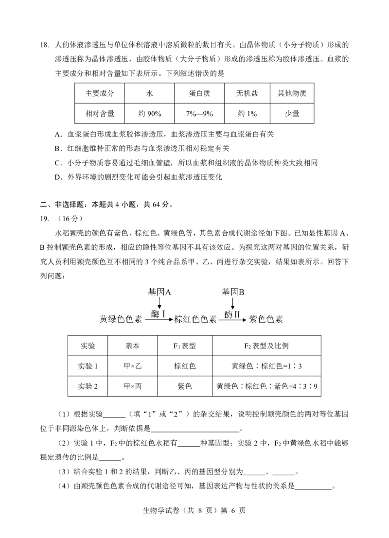 新八校联考2025-2026学年度上学期高二10月月考生物_2025年10月高二试卷_251019湖北省新八校联考2025-2026学年度上学期高二10月月考（全）