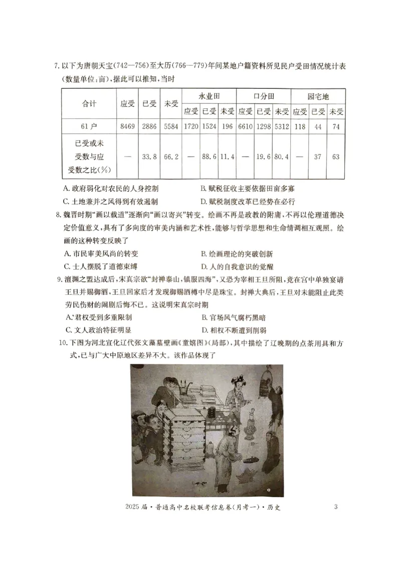 湖南省娄底市名校联考11月信息卷（月考一）历史_2024-2025高三（6-6月题库）_2024年11月试卷_1113湖南省娄底市名校联考2024-2025学年高三上学期月考（一）（全科）