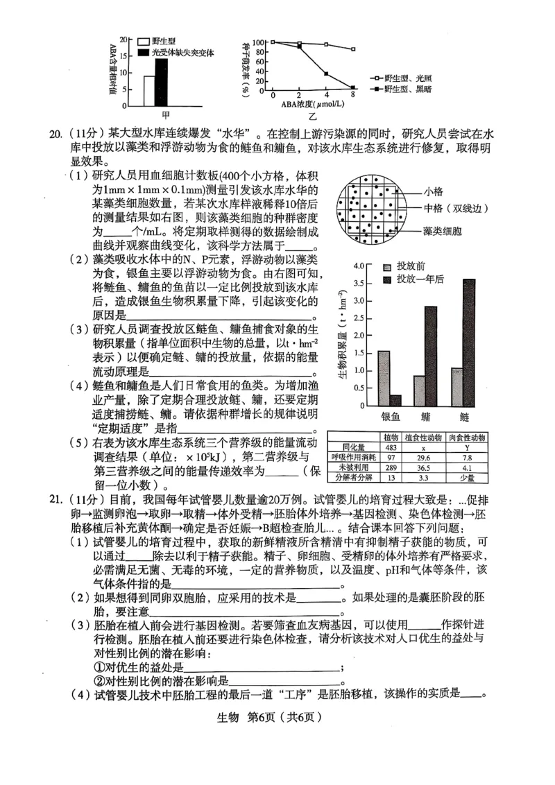 陕西省宝鸡市2025届高三高考模拟检测试题（三）生物试卷（含答案）_2024-2025高三（6-6月题库）_2025年04月试卷_0422陕西省宝鸡市2025届高三高考模拟检测试题（三）