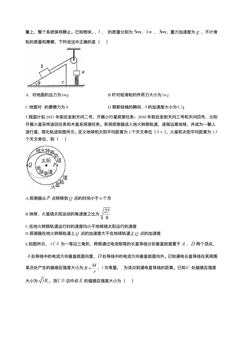 湖北省武汉市江岸区2024-2025学年高三上学期11月调考物理试卷_2024-2025高三（6-6月题库）_2024年11月试卷_1118湖北省武汉市江岸区2024-2025学年高三上学期11月调研考试（全科）