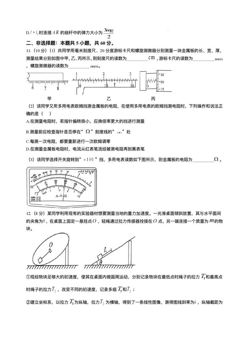 湖北省武汉市江岸区2024-2025学年高三上学期11月调考物理试卷_2024-2025高三（6-6月题库）_2024年11月试卷_1118湖北省武汉市江岸区2024-2025学年高三上学期11月调研考试（全科）
