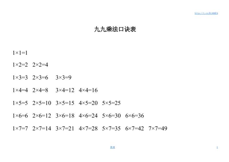 九九乘法口诀表(2)_小学1-6年级全部试卷_数学_二年级_3-7-3、小学二年级数学上册_3-7-3-1、复习、知识点、归纳汇总_通用