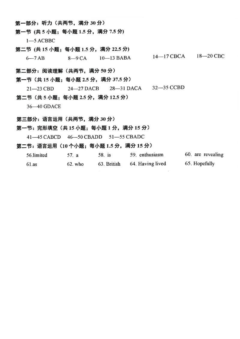 英语试题答案_2024-2025高二（7-7月题库）_2024年07月试卷_0703浙江省绍兴市2023-2024学年高二下学期6月期末调测考试_浙江省绍兴市2023-2024学年高二下学期6月期末调测考试英语（含听力）