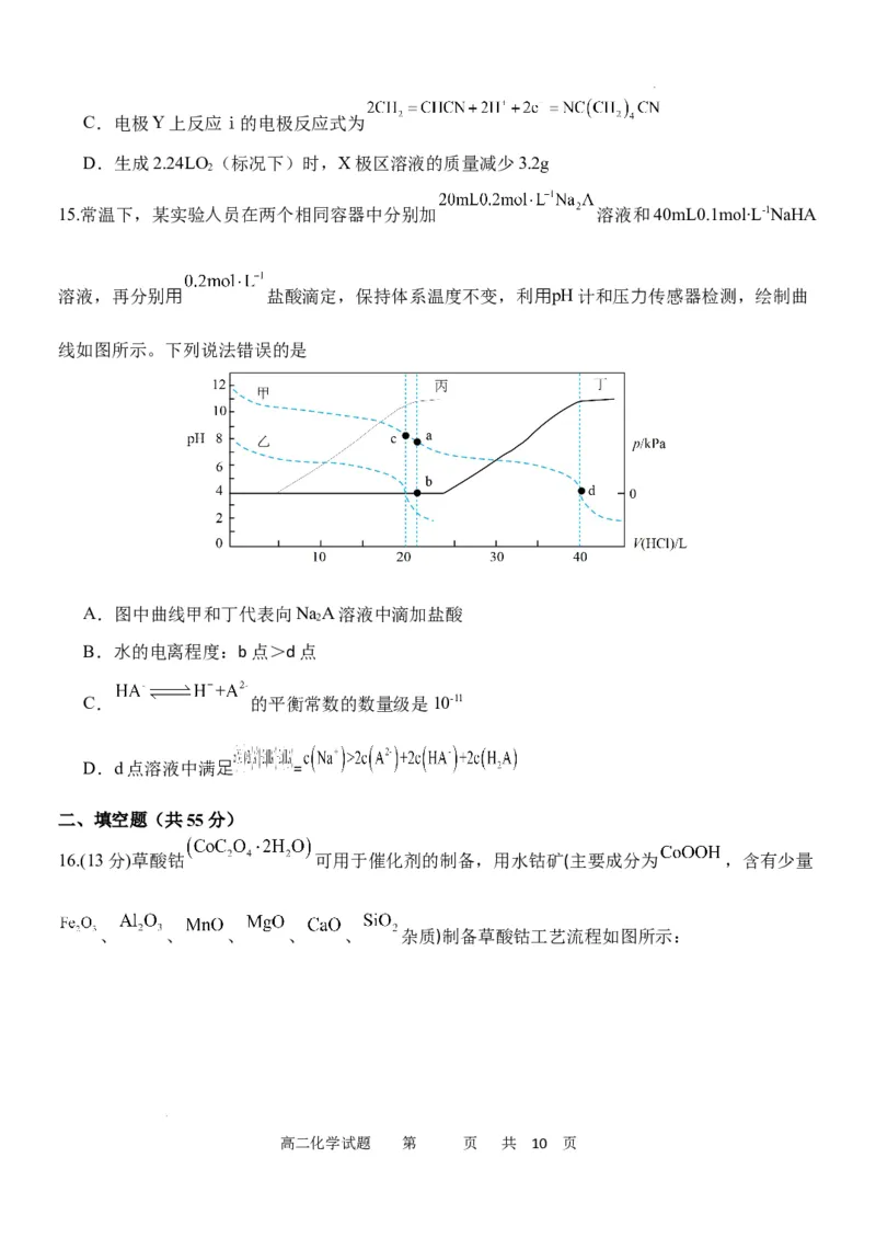 黑龙江省牡丹江地区共同体2024-2025学年高二上学期期末考试化学试卷_2024-2025高二（7-7月题库）_2025年03月试卷_0316黑龙江省牡丹江地区共同体2024-2025学年高二上学期期末考试