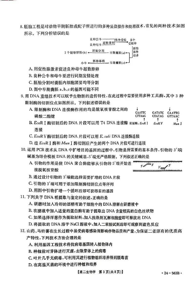 生物_2024-2025高二（7-7月题库）_2024年07月试卷_0701湖北省十堰市2023-2024学年高二下学期6月期末调研考试_湖北省十堰市2023-2024学年高二下学期6月期末调研考试生物