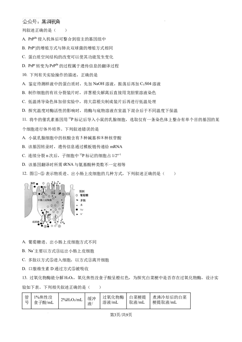 海南省琼海市嘉积中学2024--2025学年高三上学期开学考试生物试题（试卷版）_2024-2025高三（6-6月题库）_2024年09月试卷_0909海南省海南中学+嘉积中学2024-2025学年高三上学期开学考试