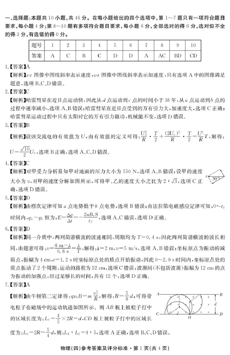 云南省名校联盟2026届高三上学期第四次联考物理答案_2024-2026高三（6-6月题库）_2026年01月高三试卷_0106云南省名校联盟2026届高三上学期第四次联考（全）