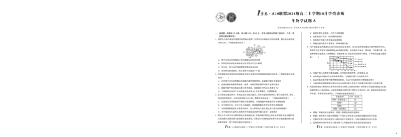 （A卷）1号卷&middot;A10联盟2024级高二上学期10月学情诊断生物学A_2025年10月高二试卷_251017安徽省1号卷&middot;A10联盟2024级高二上学期10月学情诊断（全）