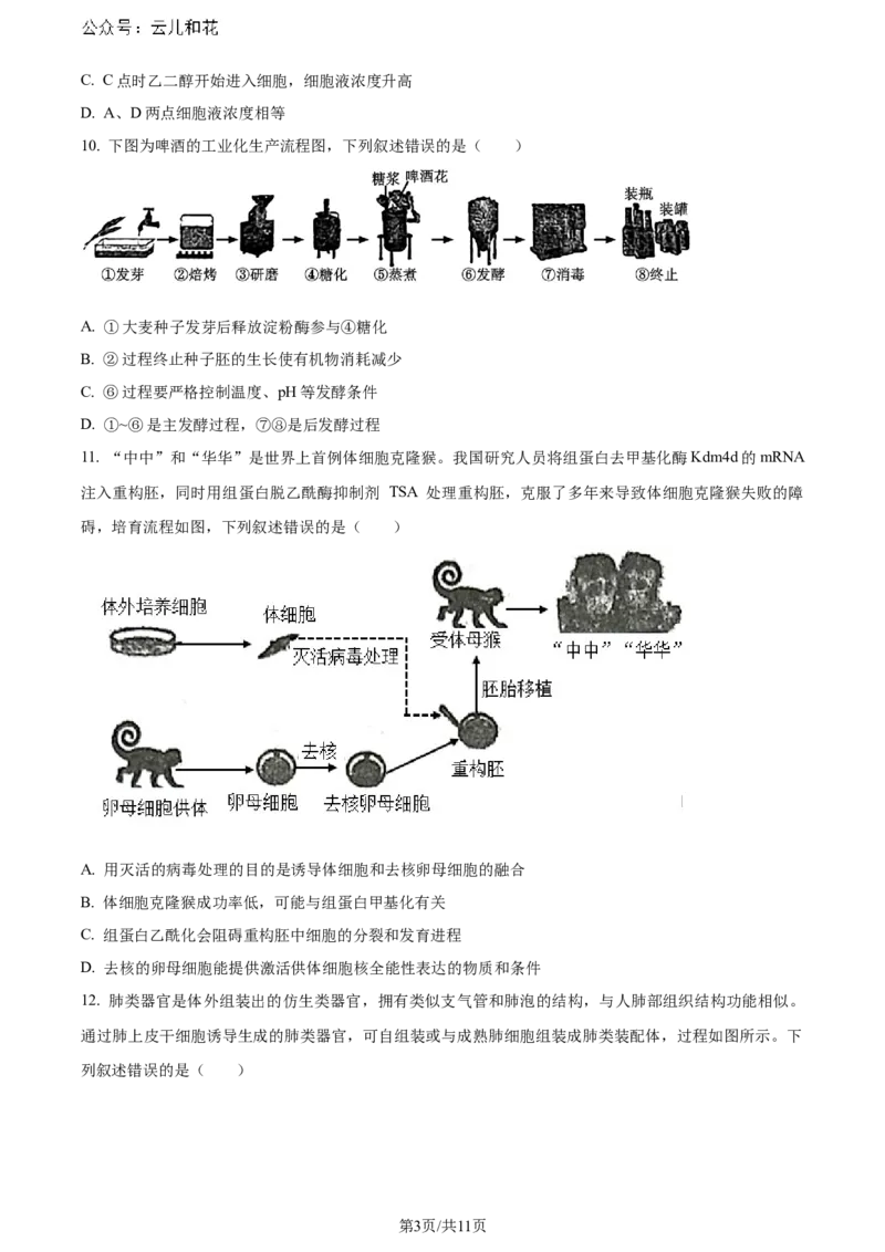 精品解析：辽宁省大连市2023-2024学年高二下学期期末考试生物学试题（原卷版）_2024-2025高二（7-7月题库）_2024年07月试卷_0724辽宁省大连市2023_2024学年高二下学期期末考试