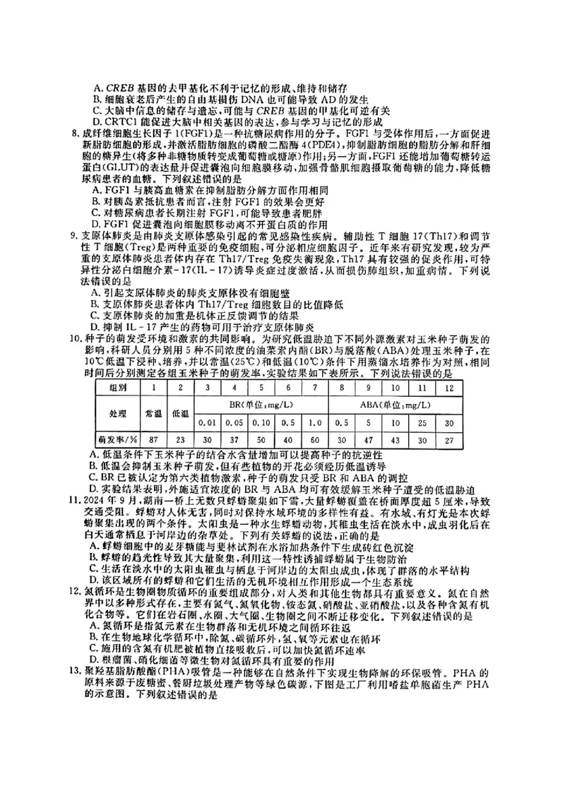生物_2024-2025高三（6-6月题库）_2024年12月试卷_1220安徽省皖南八校2024-2025学年高三上学期第二次大联考_安徽省皖南八校2024-2025学年高三上学期第二次大联考生物