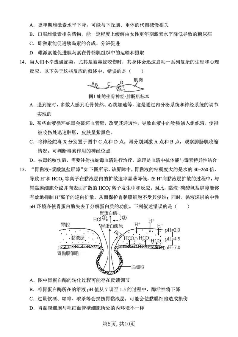 西南大学附中一诊模拟考试生物_2024-2025高三（6-6月题库）_2024年12月试卷_1226重庆西南大学附中2025届高三12月一诊模拟考试（全科）_西南大学附中高2025届高三上12月一诊模拟考试生物