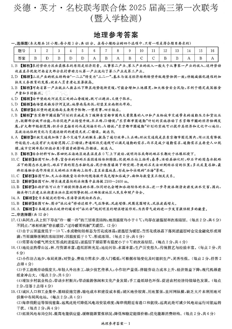 炎德&middot;英才&middot;名校联考联合体2025届高三第一次联考(暨入学检测)地理答案_2024-2025高三（6-6月题库）_2024年08月试卷_0828湖南炎德&middot;英才&middot;名校联考联合体2025届高三第一次联考(暨入学检测)