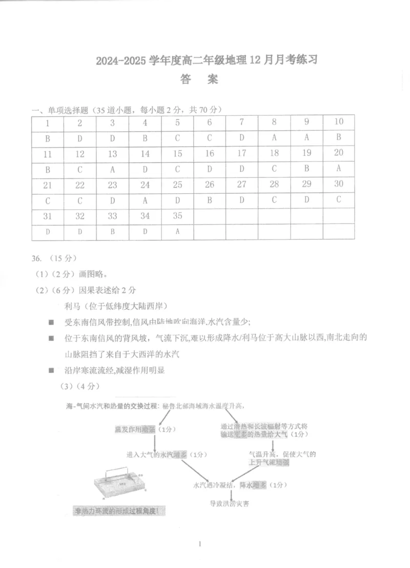 高二地理12月月考答案_2024-2025高二（7-7月题库）_2024年12月试卷_1223北京市海淀区北京理工大学附属中学2024-2025学年高二上学期12月月考