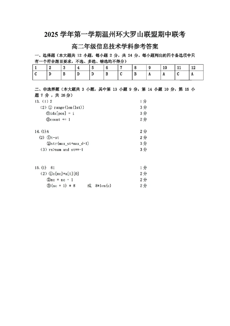 浙江省温州市环大罗山联盟2025-2026学年高二上学期期中联考技术试题含答案_251209浙江省环大罗山联盟2025-2026学年高二上学期11月期中（全）