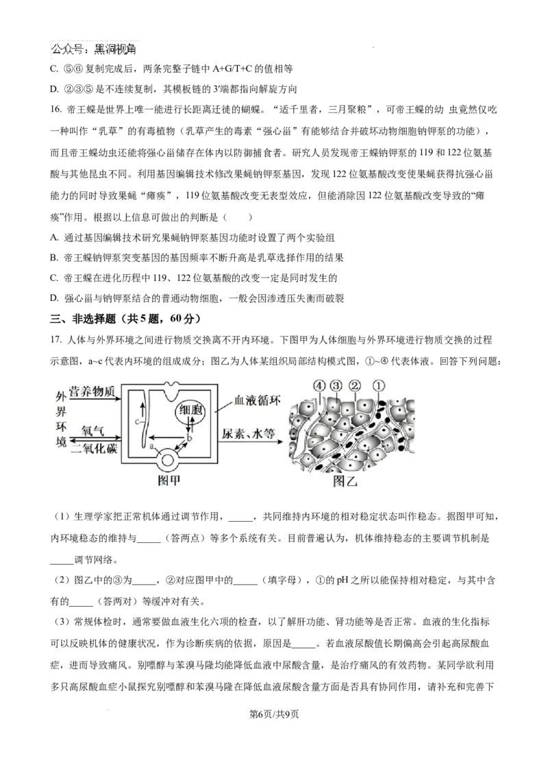 精品解析：江西省南昌市东湖区南昌市第二中学2024-2025学年高三上学期11月月考生物试题（原卷版）_2024-2026高三（6-6月题库）_2024年12月试卷