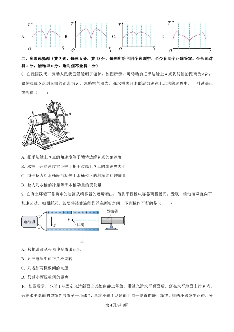 精品解析：广东省珠海市2024-2025学年高三上学期第一次摸底考试物理试题（原卷版）_2024-2025高三（6-6月题库）_2024年10月试卷_1007广东省珠海市2024-2025学年高三上学期第一次摸底考试