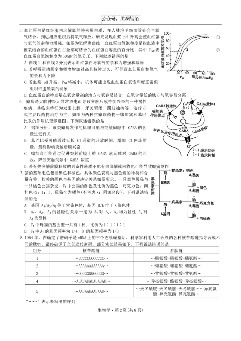 重庆市第一中学校2024-2025学年高三上学期11月期中生物学试题卷_2024-2025高三（6-6月题库）_2024年12月试卷_1202重庆市第一中学校2024-2025学年高三上学期11月期中考试（全科）