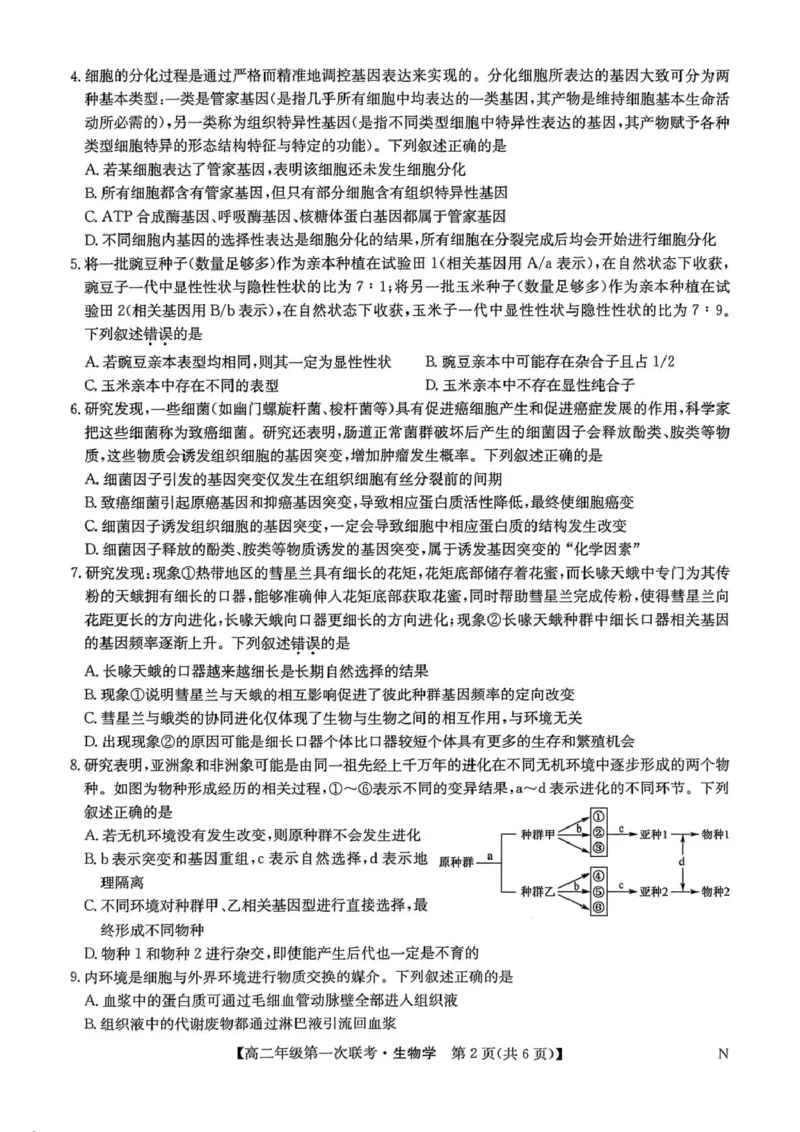 扫描件_生物学(1)_2025年11月高二试卷_251111江西省新十校协作体2025-2026学年高二上学期第一次联考试题_江西省新十校协作体2025-2026学年高二上学期第一次联考生物试题（图片版，含答案）