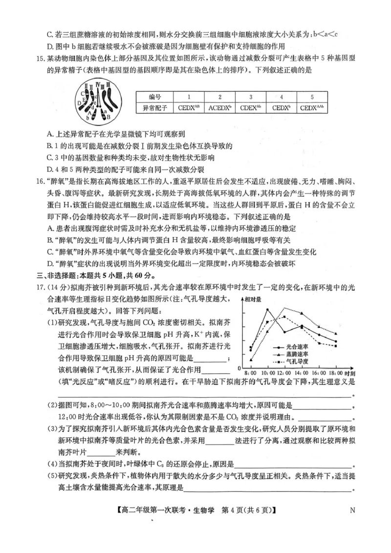 扫描件_生物学(1)_2025年11月高二试卷_251111江西省新十校协作体2025-2026学年高二上学期第一次联考试题_江西省新十校协作体2025-2026学年高二上学期第一次联考生物试题（图片版，含答案）