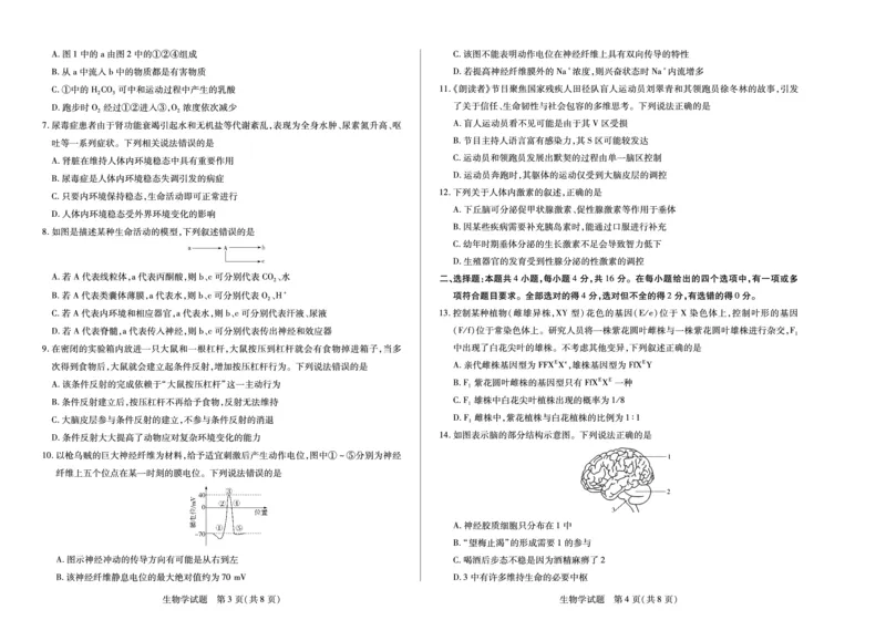 生物学湖南高二十月考_2025年10月高二试卷_251019天一大联考&middot;湖南省2025-2026学年高二上学期10月联考（全）