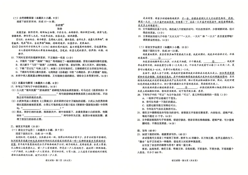 红河州、文山州2025届高中毕业生第一次复习统一检测语文试卷_2024-2025高三（6-6月题库）_2024年12月试卷_1228云南省红河州、文山州2025届高中毕业生第一次复习统一检测