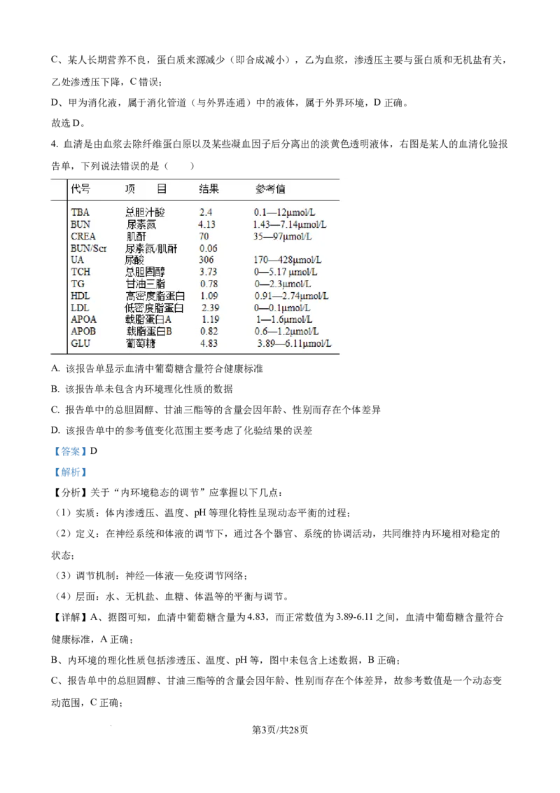 精品解析：河南省南阳市第一中学校2025-2026学年高二上学期9月月考生物试题（解析版）_2025年10月高二试卷_251008河南省南阳市第一中学校2025-2026学年高二上学期第一次月考（全）