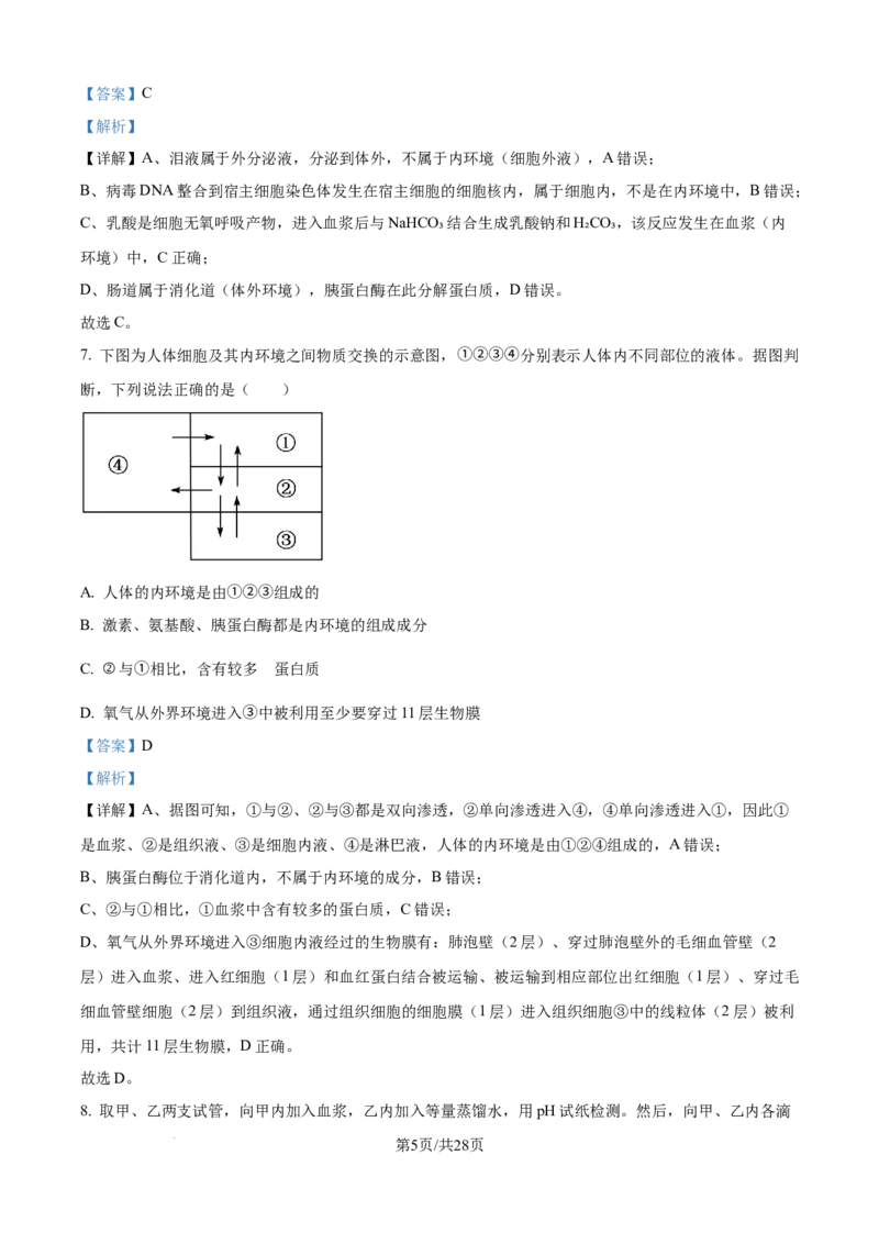精品解析：河南省南阳市第一中学校2025-2026学年高二上学期9月月考生物试题（解析版）_2025年10月高二试卷_251008河南省南阳市第一中学校2025-2026学年高二上学期第一次月考（全）