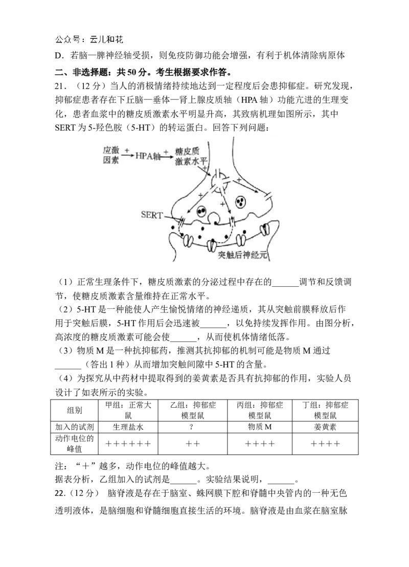 龙川一中2024-2025学年度第一学期高二期中考试生物试题_2024-2025高二（7-7月题库）_2024年12月试卷_1209广东省河源市龙川县第一中学2024-2025学年高二上学期12月期中考试
