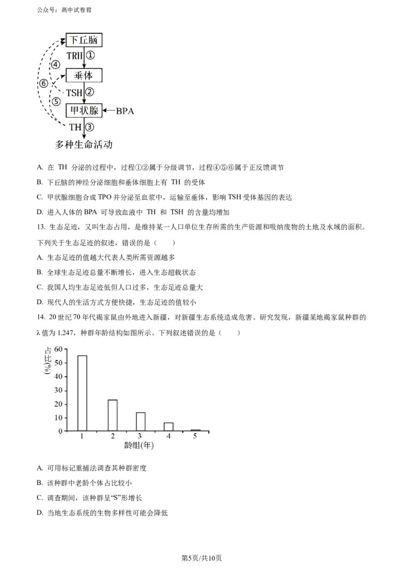 精品解析：陕西省汉中市2023-2024学年高二下学期期末考试生物试题（原卷版）_2024-2025高三（6-6月题库）_2024年07月试卷_240711陕西省汉中市2023-2024学年高二下学期7月期末考试
