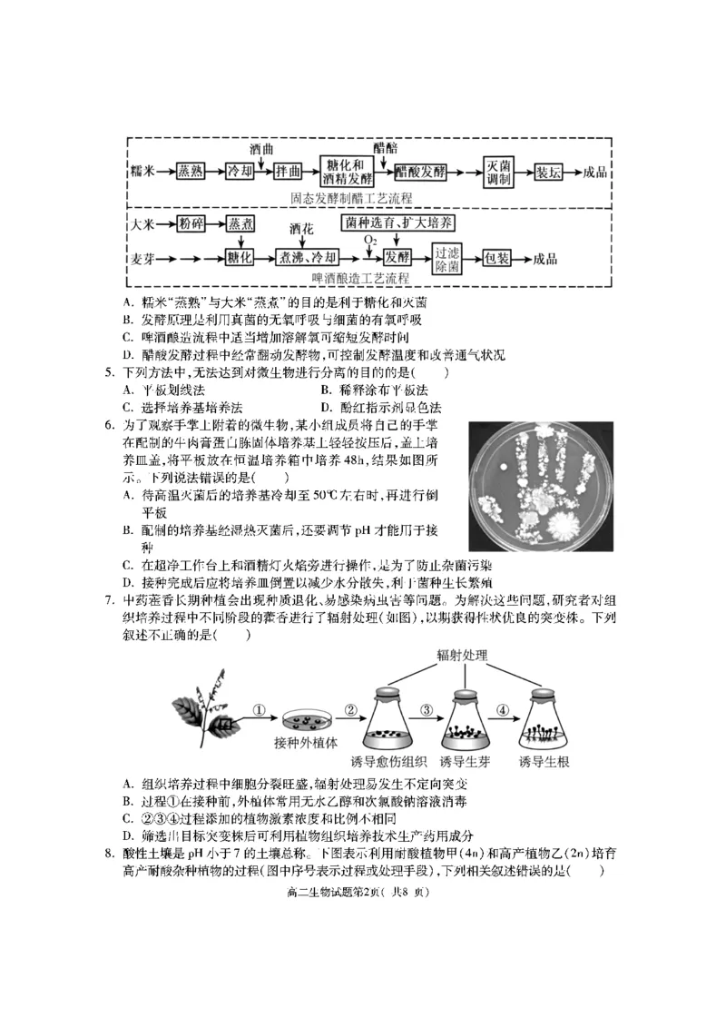 陕西省渭南市大荔县2023-2024学年高二下学期期末质量检测+生物_2024-2025高二（7-7月题库）_2024年07月试卷_0724陕西省渭南市大荔县2023-2024学年高二下学期期末质量检测