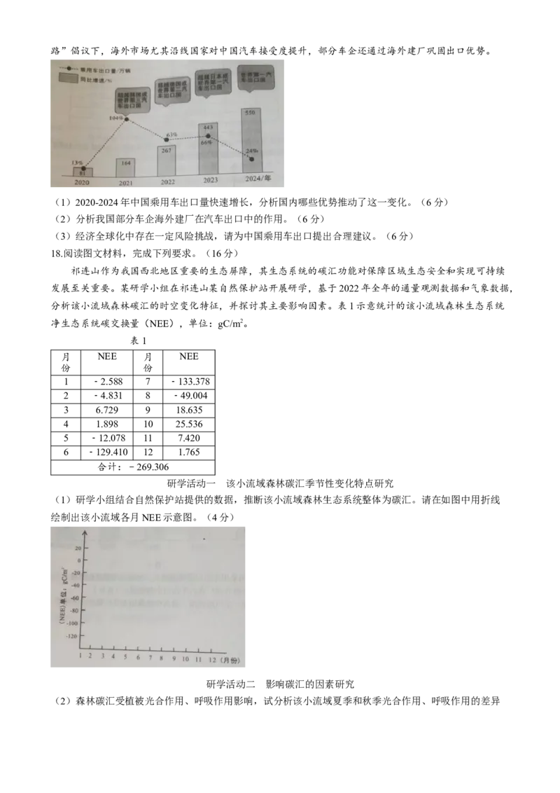 安徽省1号卷&middot;A10联盟2025-2026学年高三上学期8月学情调研地理试题_2024-2026高三（6-6月题库）_2025年08月试卷_2508291号卷&middot;A10联盟2026届高三上学期8月底学情调研（全科）