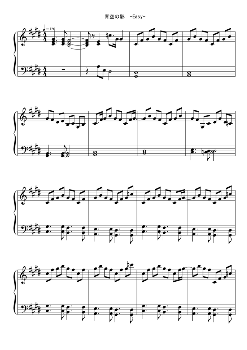 [東方ピアノEasyモード楽譜][easy][3]_一万首著名钢琴曲谱哈农贝多芬合集视频教学电子版高清无水印可打印_05动漫游戏钢琴谱合集_日系东方Project钢琴谱全集_东方project钢琴谱_01　青空の影