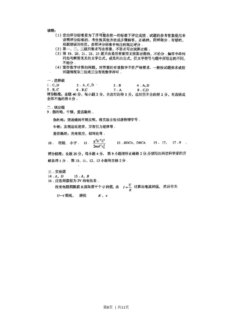 2001年上海高考物理真题及答案(图片版)_zz20高中真题试卷_物理高考真题试卷_旧1990-2007&middot;高考物理真题_1990-2007&middot;高考物理真题&middot;word_上海